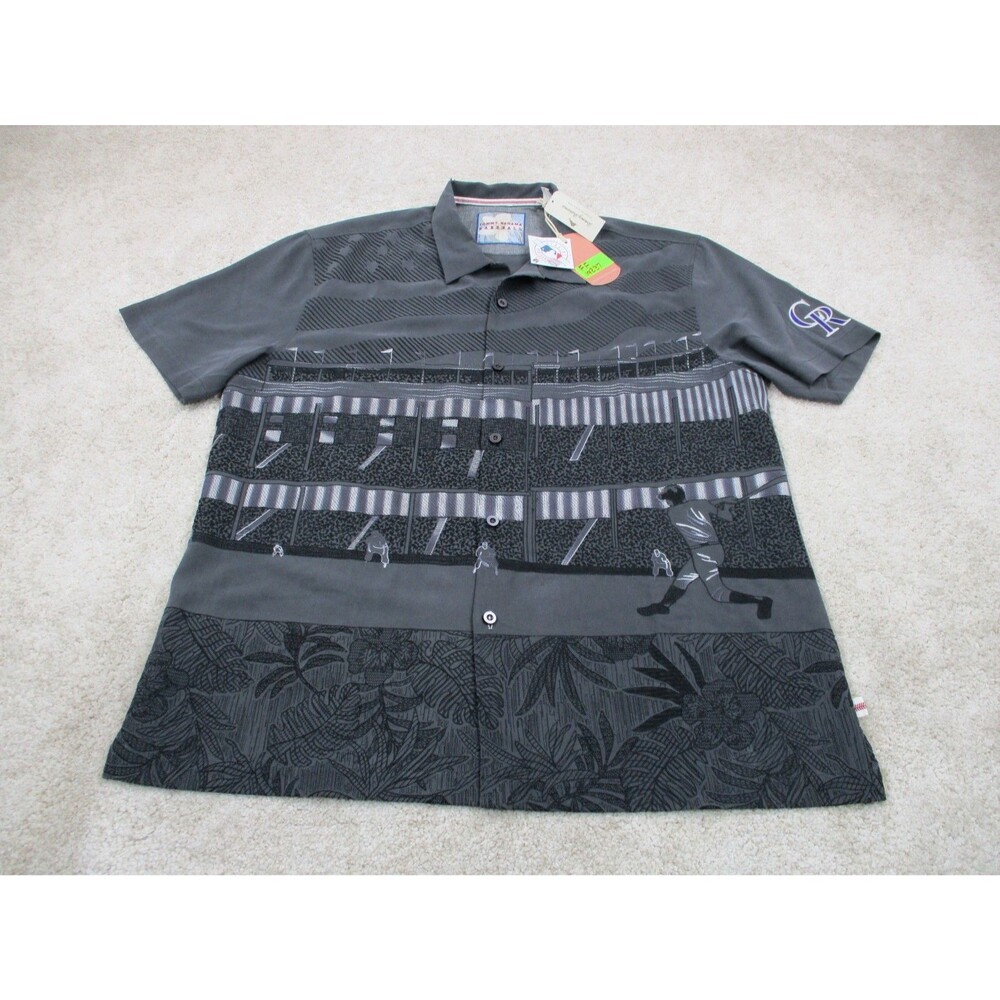 Tommy Bahama Shirt Mens XL Gray Baseball Colorado Rockies Silk Camp Button Up